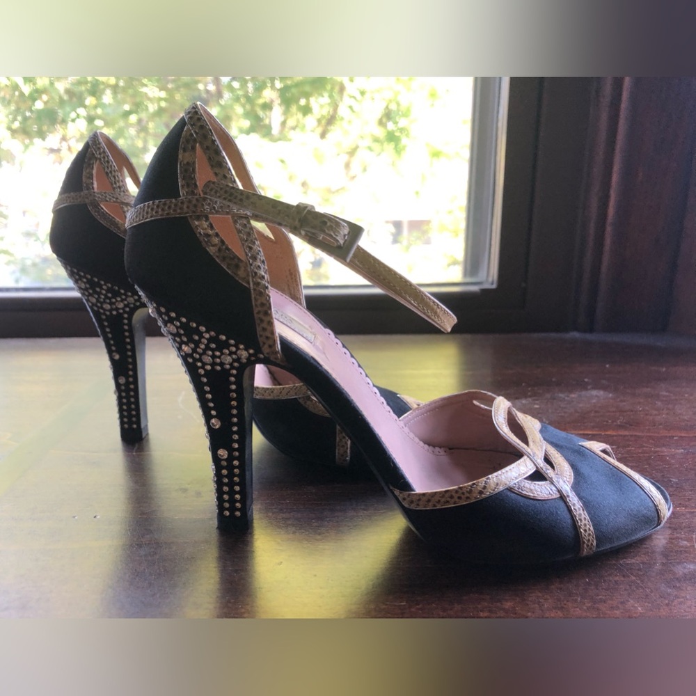 Prada Satin Peep-Toe Stiletto With Python Detaili… - image 3